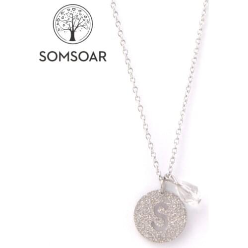Somsoar Jewelry Spark Silvering Stainless Steel Initial Letter A,G,H,L,M,N,R,S Personalization Charm Pendant Necklace for Women