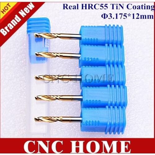 5pcs 3.175x12mm Real HRC55 Titanium Coating Spiral Cutter One Flute Spiral End Mills Carbide end Milling Cutter CNC cutter bits