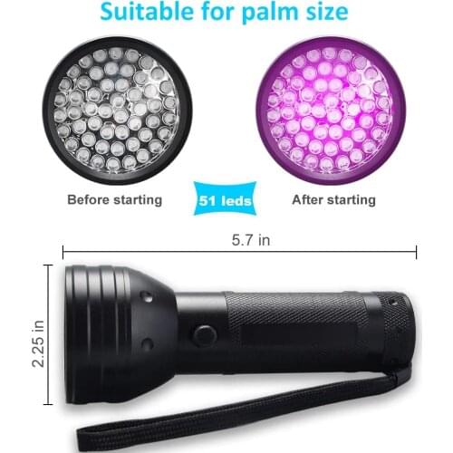 UV Flashlight, 51 LED Black Light For Pet Urine Detection Glow Party Supplies