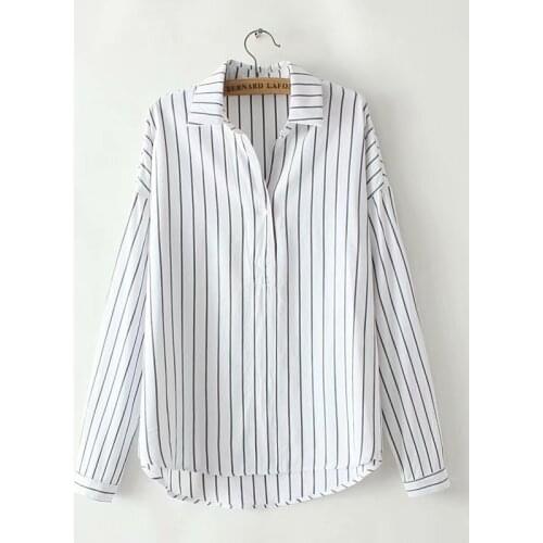 Plus size Striped cotton women pullover blouse 2019 Spring new casual ladies Button shirts female