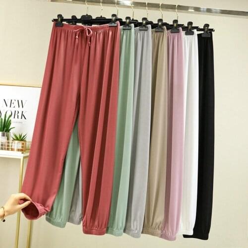 Modal Drawstring Sleep Bottom Women Long Pants Loose Size Home Pajamas Sexy Casual Solid Color Pant Summer Fashion Sleepwear