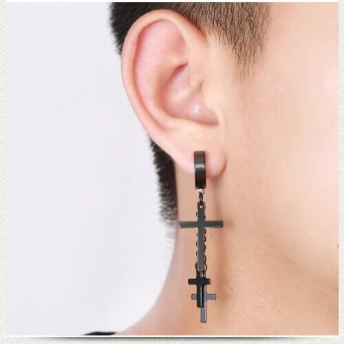 Punk Black Cross Dangle Multiple Styles Stainless Steel Stud Earrings For Men Gothic Street Pop Hip Hop Ear Jewelry Female