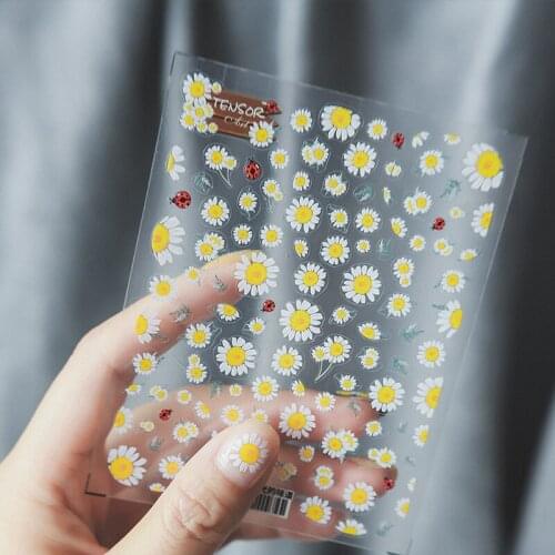1Pc 5D Daisy Pattern Nail Art Sticker Flower Nail Art Design White Yellow Self-Adhesive Decal Manicure UV Gel Sticker Decal