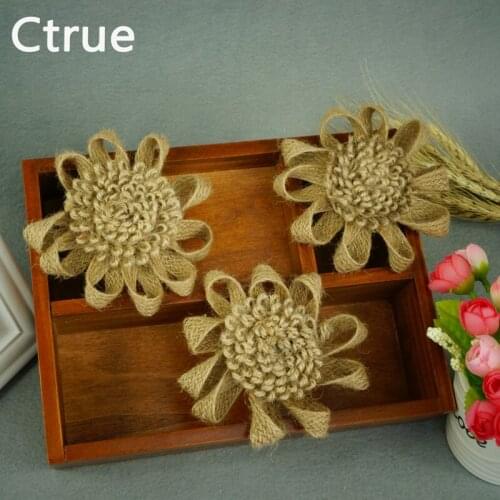 10pcs Natural Jute Burlap Hessian Flower Handmade Vintage Wedding Decoration DIY rustic wedding centerpieces