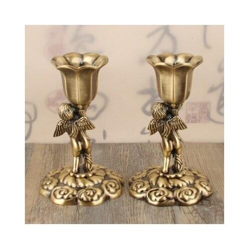 2Pcs/set Single Bronze/Tin Color Metal Candle Stand Metal Table Home Decoration Candle Stick Candlesticks For Church Decoration