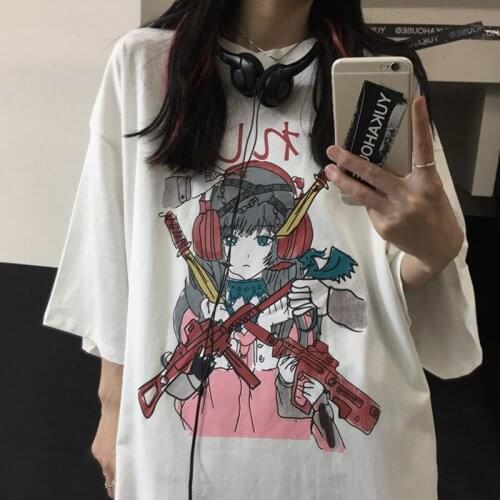 2021 White Tshirt Streetwear Loose Summer T Shirt Women Harajuku Punk Half Sleeves T-shirts Tops Tee Hip Hop Loose Tshirt Girls