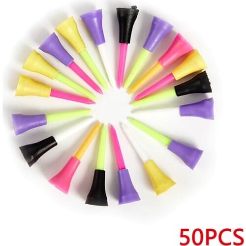 50pcs 56mm Professional Golf Tools Multicolor Plastic Golf Tees Rubber Cushion