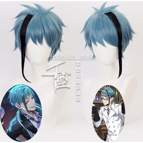 Anime Twisted-Wonderland Floyd Jade Short Wig Cosplay Costume Heat Resistant Synthetic Hair Wigs + Wig Cap