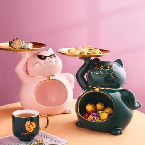 The Richest Cat Ceramic Home Decoration Hallway Keys Plate Cosmetic Watch Storage Box Business Opening Gift