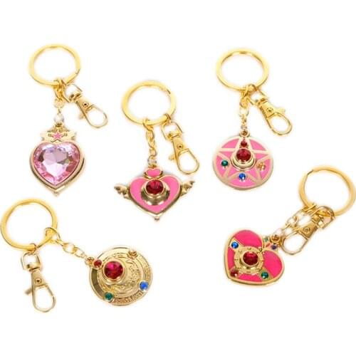 Crystal Keychain Fashion Anime Cartoon Heart Moon Key Ring Accessories Jewelry Wholesale For Mother Gifts Cosplay