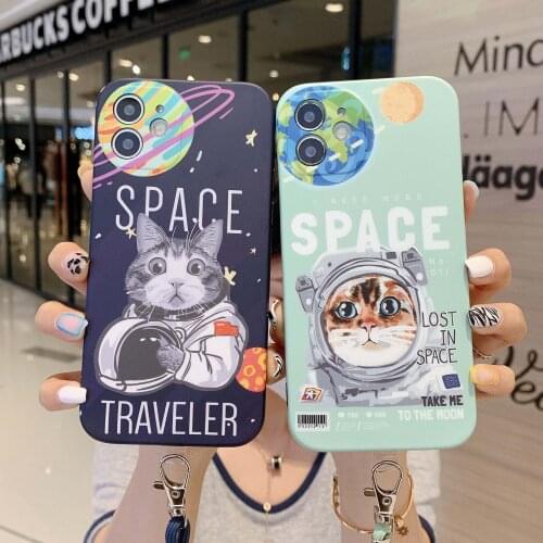 Rope String Space Cat Phone Cases for iPhone 12 11 Pro Max Camera Lens Protective Cover for iPhone X XR XS Max Se 2020 7 8 Plus