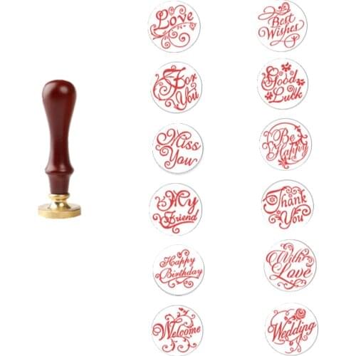 Wooden handle Wax Seal Stamps English phrase DIY wax beads Scrapbooking wedding stamp seal decoration vintage metal head