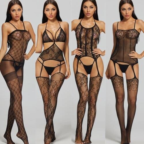 Exotic Lingerie Teddy Porno Sexy Lingerie Hot Women Sexy Costumes Elastic Mesh Stocking Underwear Body Stockings Hose Latex Slip