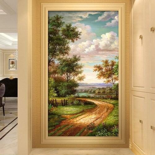 Photo Wallpaper 3D Pastoral Country Road Landscape Oil Painting Wall Cloth Living Room Hotel Entrance Backdrop Wall Decor Murals