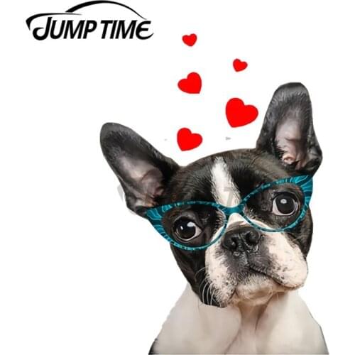 JumpTime 13 x 6.8cm Womens American Boston Terrier Funny Cute Dog Valentine Car Stickers Personality Refrigerator Cartoon Decal