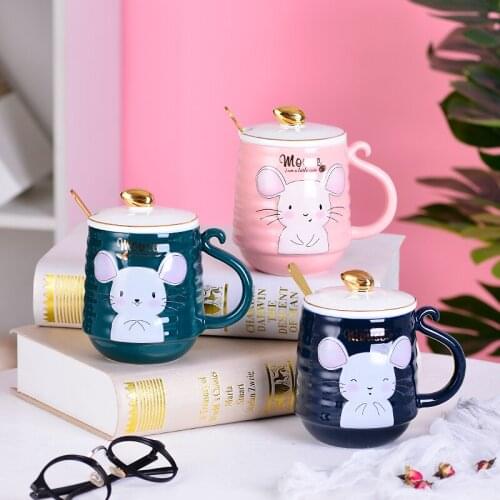 Ceramic Mug With Lid Spoon Couple Water Cup Home Coffee Cup Office Cup cups mugs coffee mug coffee cup Cute cartoon cup