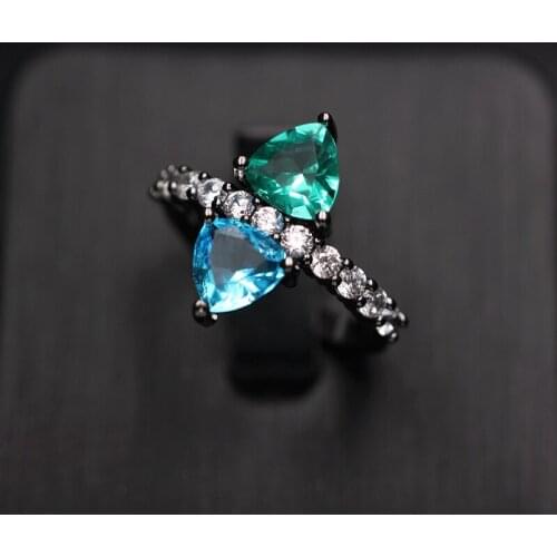 Triangle Ring For Women Multi Color Stone Clear Crystal Glass Fashion Party Jewelry Cubic Zircon Green Blue Stones Finger Rings