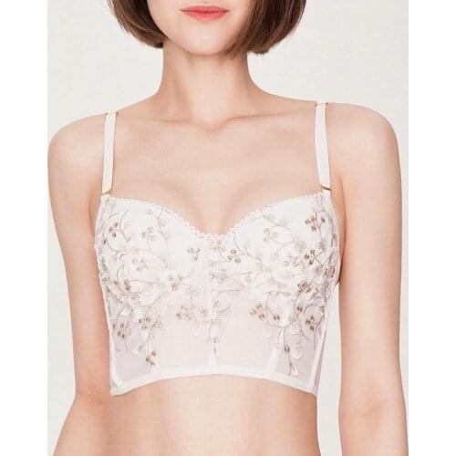 French White Floral Embroidery Romantic Thin Cup With Pad Women Sexy Push Up Underwear Bra Sets Adjustable Lengthen Lingerie