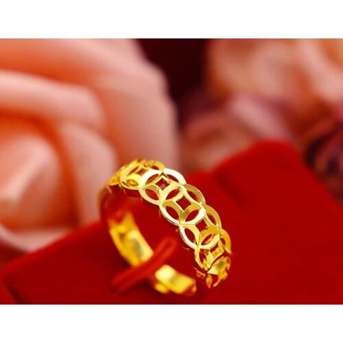Korean Fashion Womens Ring for Wedding Engagement Jewelry Yellow Gold Drawing Couple Rings 14K Gold Jewelry Birthday Gifts