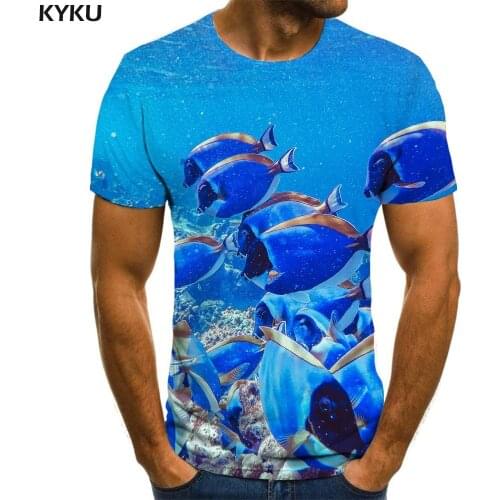 KYKU Fish T-shirt Men Animal Funny T shirts Ocean Tshirts Casual Blue T-shirts 3d Mens Clothing Hip hop Fashion Slim Tops