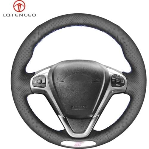 LQTENLEO Black Artificial Leather Hand-stitched Car Steering Wheel Cover For Ford Fiesta ST 2012 2013 2014 2015 2016 2017 2018