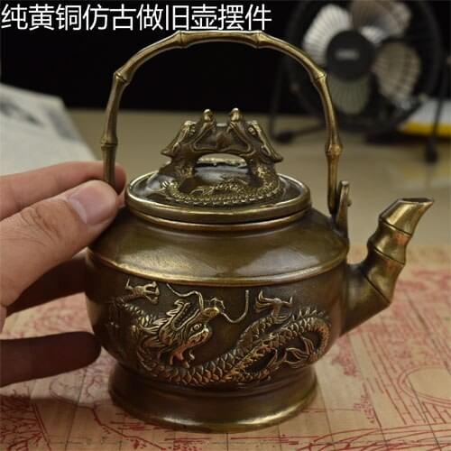 The copper copper kettle pot pot antique handicraft dragon trumpet copper dragon pot old lucky pot gift collection wall dies