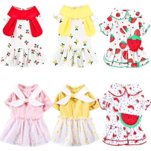 Sweet Strawberry Cat Dresses Dog Clothes For Small Large Dogs Bow-knot Puppy Skirt Fashion Summer Cherry blossoms Dog Dress 35