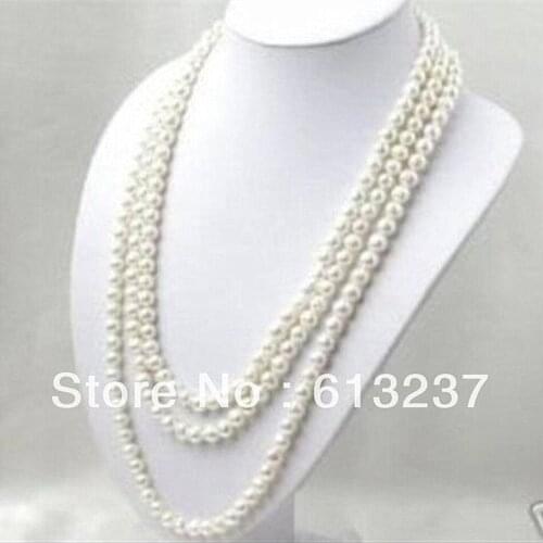 Fashion Style 6-7mm beautiful white akoya cultured lovely pearl round beads diy Necklace 80" MY4524
