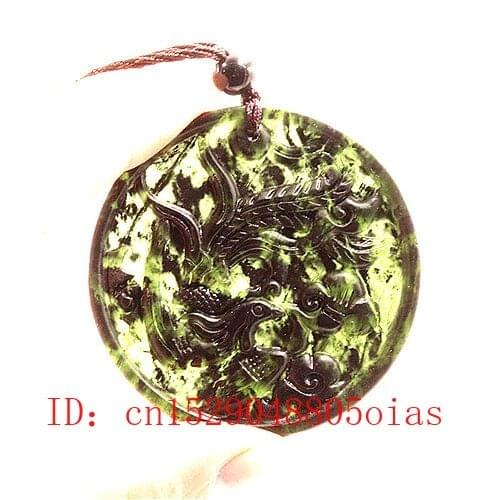 Natural Chinese Black Green Jade Phoenix Pendant Necklace Obsidian Accessories Charm Jewelry Carved Amulet Gifts for Women Men