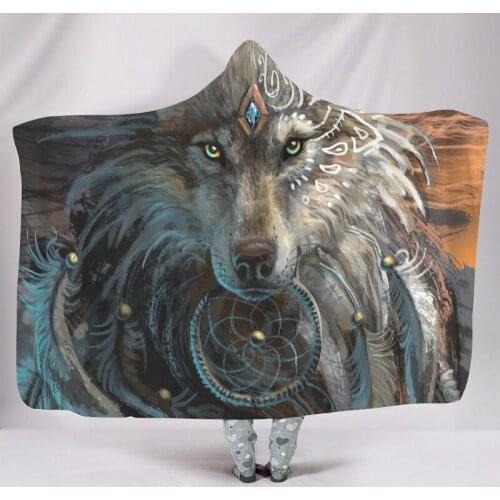 Wolf Animal 3d Printed Hooded Blanket Warm Soft Microfiber Wearable Blanket for Adult Kids Seasons Bedding Sofa Throw Blankets