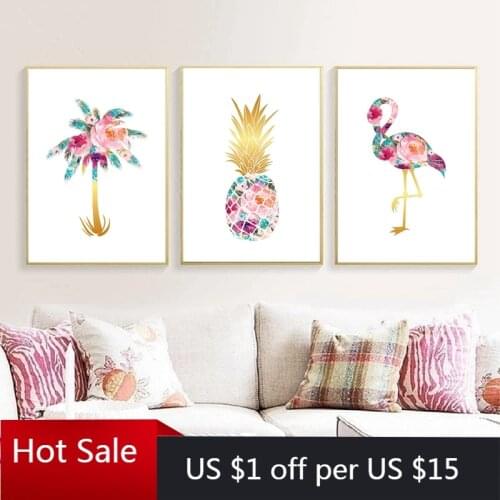 Palm Pineapple Flamingo Prints Abstract Flowers Tropical Travel Wall Art Canvas Painting Posters Aesthetic Room Decorative Wall