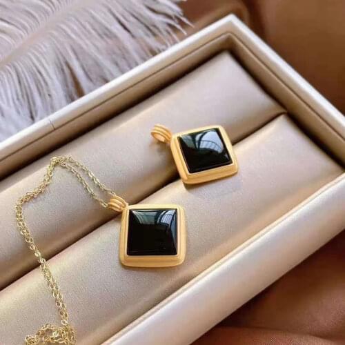 Natural Hetian Jade Dark Jade Pendant Female Square Necklace Female Clavicle Chain Cold Style Retro Simple Opening Ring Female