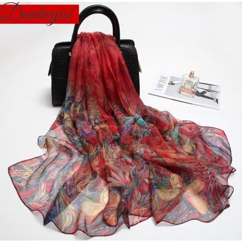 DANKEYISI Big Size Mulberry Silk Scarf Women Ladies Silk Women Long Scarves Shawl Female Hijab Wrap Summer Beach Cover-ups