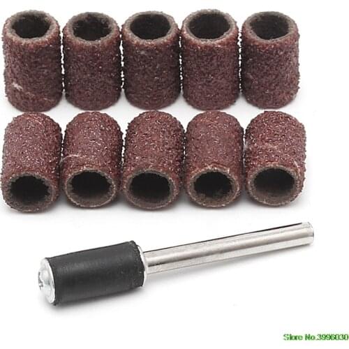 10Pcs 6mm Grit 80/120# Sanding Bands +3.17mm Mandrel Rotary Tool Nail Drill Bits