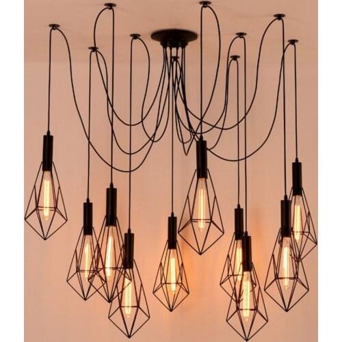 Mordern Nordic Retro Edison Bulb Light Chandelier Vintage Loft Antique Adjustable DIY E27 Art Spider Ceiling Lamp Fixture Light