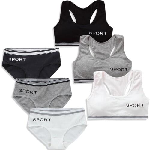 Teens Girls Sports Bra Puberty Gym Underwear Wireless Teenager Training Bra Set