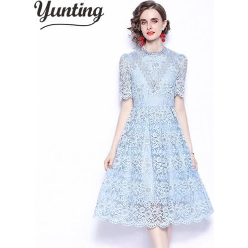 Women Lace Summer High Quality Elegant A Line Casual Office Party Dress Dames Jurken Vestidos Robe Femme