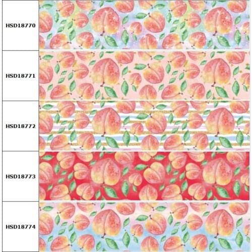 10yard Summer Fruit Peach Cartoon Printed Grosgrain Ribbon Accessory Hairbow Headwear Decoration DIY Wholesale OEM 38MM 75MM