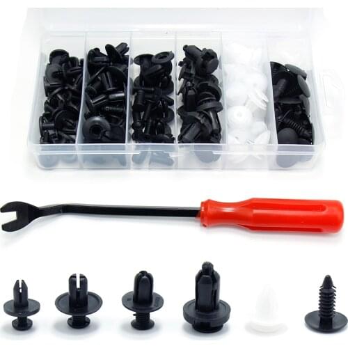 100pcs 6 Size Push-type Retainer White Door Trim & Fri Tree Mixed Nylon Auto Fastener Clip Kit Plastic Rivet Car Body Bumper