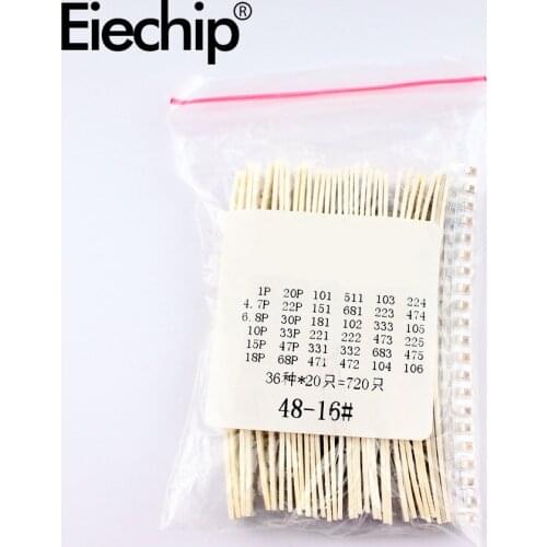 1206 SMD Ceramic Capacitor set 1pF-10uF 36Values *20pcs capacitors assortment kit 22PF 47PF 22NF capacitance sample package