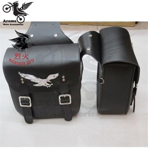 2pcs Black Leather Side tool bag motorbike luggage Bag for Harley mochila Sportster unviersal moto bag motorcycle Saddle Bags