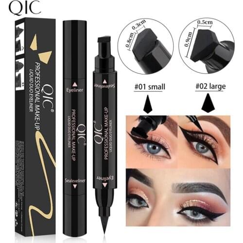 2 In 1 Eyeliner Stamp Cat Eyes Liquid Eye Liner Pencil Makeup Stamps Seal Pen Big Stamp Black Waterproof Quick Dry Eyeliners Kit