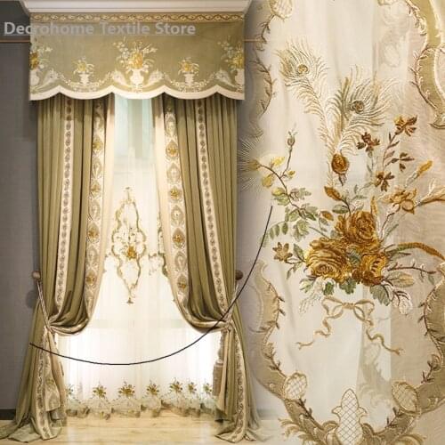High-end French Velvet Embroidered Curtains Living Room Villa Curtains for living room luxury european curtains for bedroom