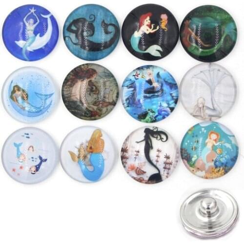 24pcs Interchangeable 18mm Glass Cabochon Mermaid Style Button for Interchangeable Bracelet Necklace Earrings Rings Jewelry
