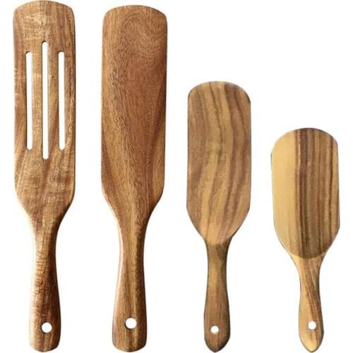4Pcs/Set Wooden Teak Spatula Set Natural Wood Spurtle Kit Cooking Utensils for Kitchen
