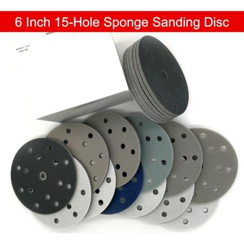 5PCS 6 Inch 15-Hole Sanding Sponge Sandpaper Sanding Disc Velcro Hook and Loop 300-3000 Grit for Polishing Grinding