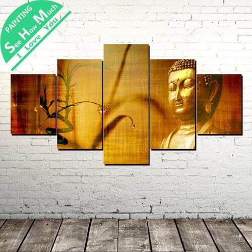 5 Piece Bamboo Gold Buddha Wall Art Canvas Poster and Print Canvas Painting Decorative Picture Canvas Painting Home Decor