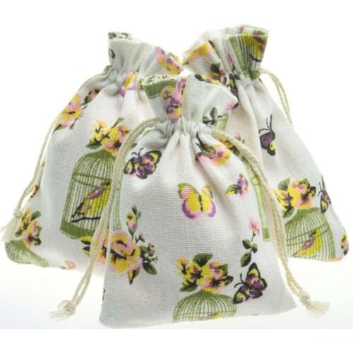 50pcs Cotton cloth stamp pocket small zip lock bag wedding party favor pouch package