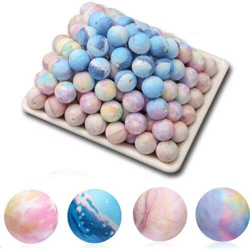 50Pcs Baby Fashion Starry Sky Silicone Beads 12mm/15mm BPA Free DIY Food Grade Silicone Teether Round Beads Color Teething Toys