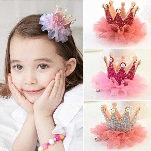 Free Ship 5pcs/lot Lovely Cute Girls Crown Princess Hair Clip Lace Pearl Shiny Star Headband Hairpins Hair Band Accessories